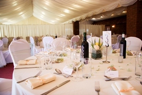 Wedding reception with decorated tables